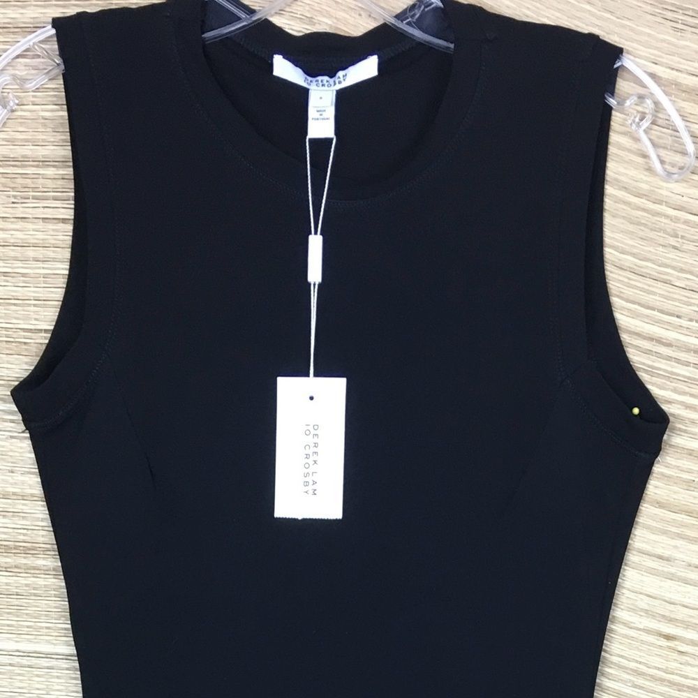 Derek Lam 10 Crosby NEW Silk-Trim Tank Dress Black Made in Portugal Size 8 - Picture 9 of 15